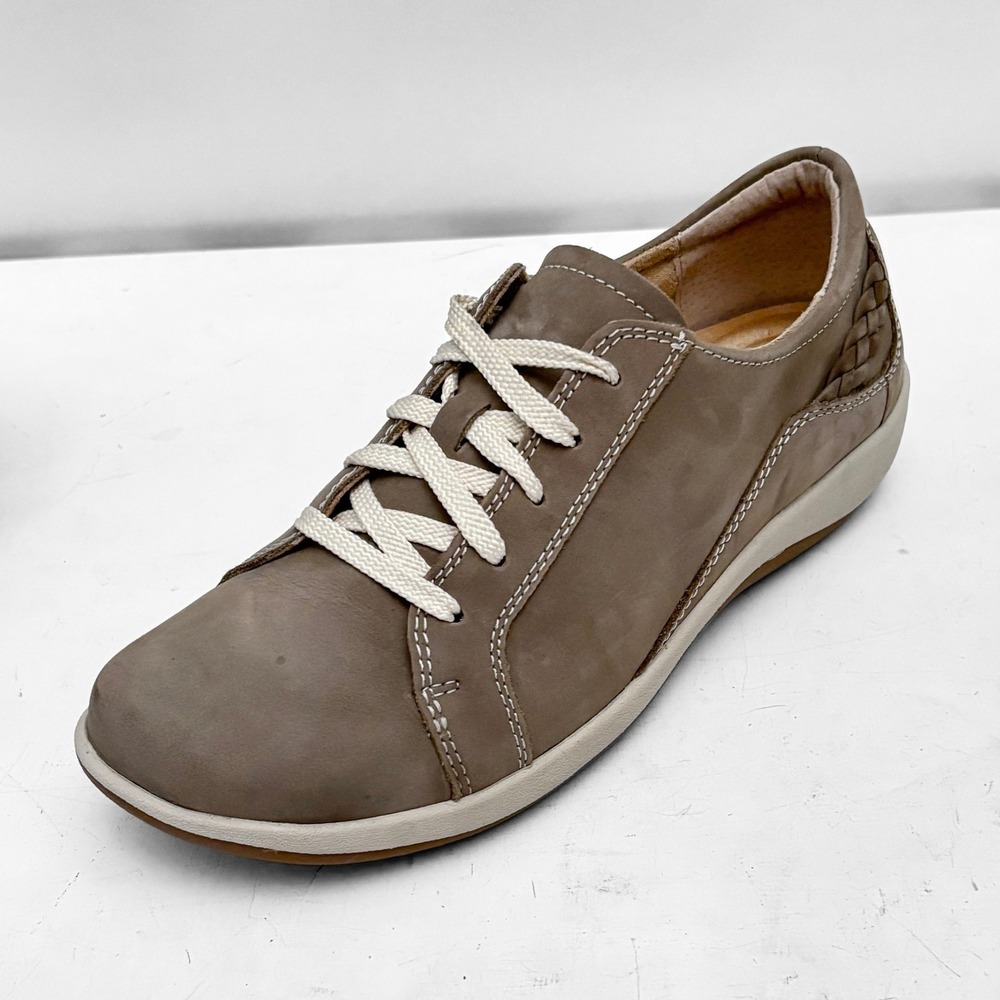 Aetrex Dana Warm Gray Leather Lace Up Comfort Support Sneakers Womens 9-9.5